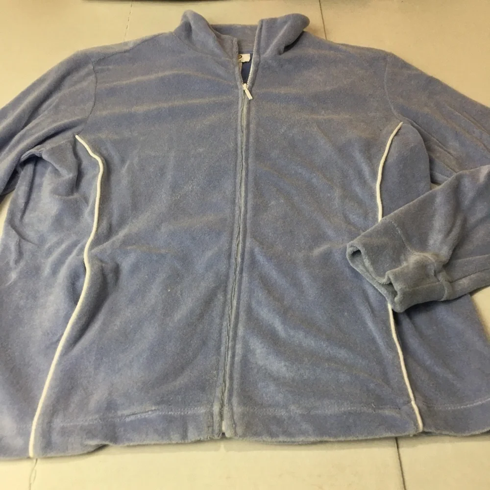 Talbots Petites Blue Velour Track Jacket Zip Front Y2K Casual Size S